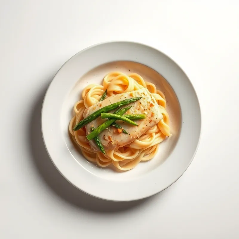 Zalmfilet met kruidenkorst en geroosterde groene asperges, eventueel een boterpasta als bijgerecht voor de kinderen.