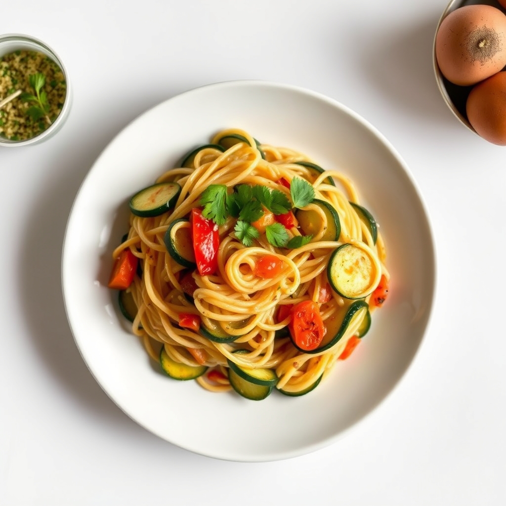 Lauwwarme linzensalade met gegrilde paprika en courgette