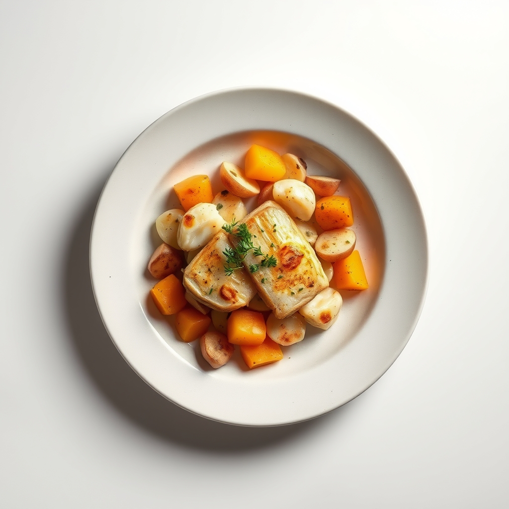 Gestoofde kabeljauw met prei, wortel en aardappelen