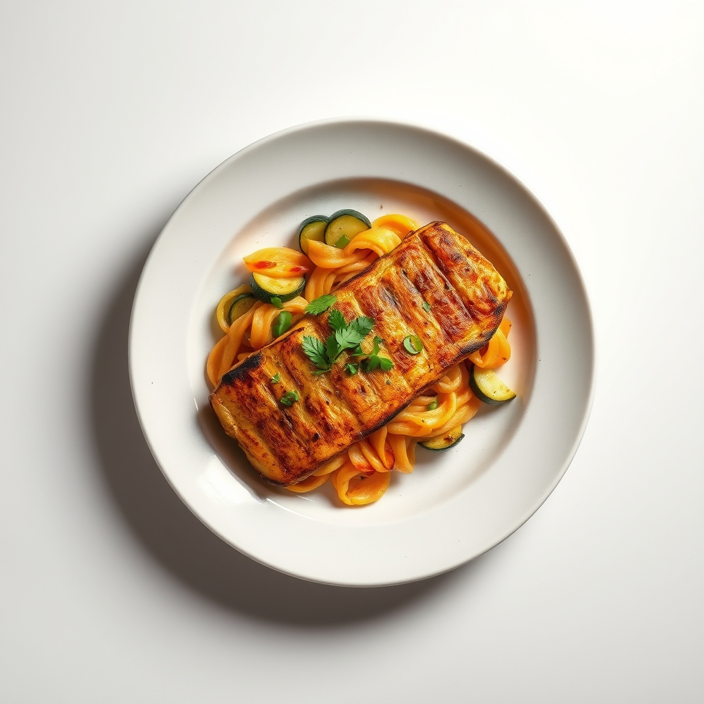 Gegrilde kalkoenfilet met gegrilde courgette en geroosterde paprika