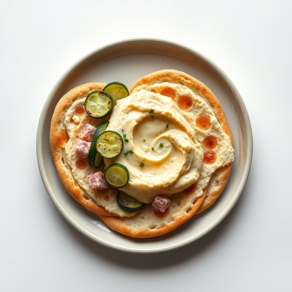 Pitabroodjes met hummus, gegrilde courgette en kip