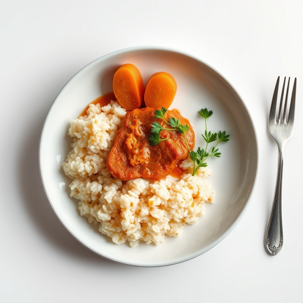 Rundvlees wokschotel met paprika, ui en sojasaus, geserveerd met rijst.