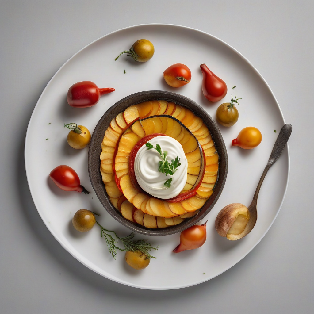 Ratatouille met een gepofte aardappel en kruidencreme