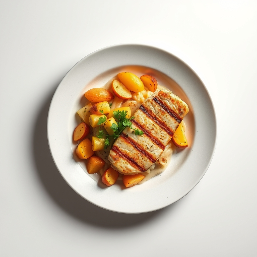 Sla met krokante aardappelen en gegrilde kipfilet