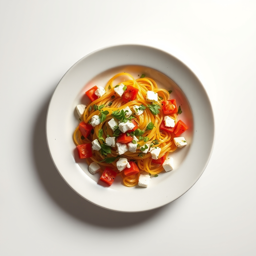 Linzensalade met geroosterde paprika, feta en een frisse citroendressing