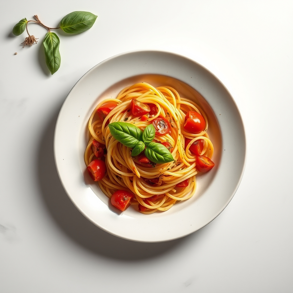 Pasta met romige tomatensaus en basilicum