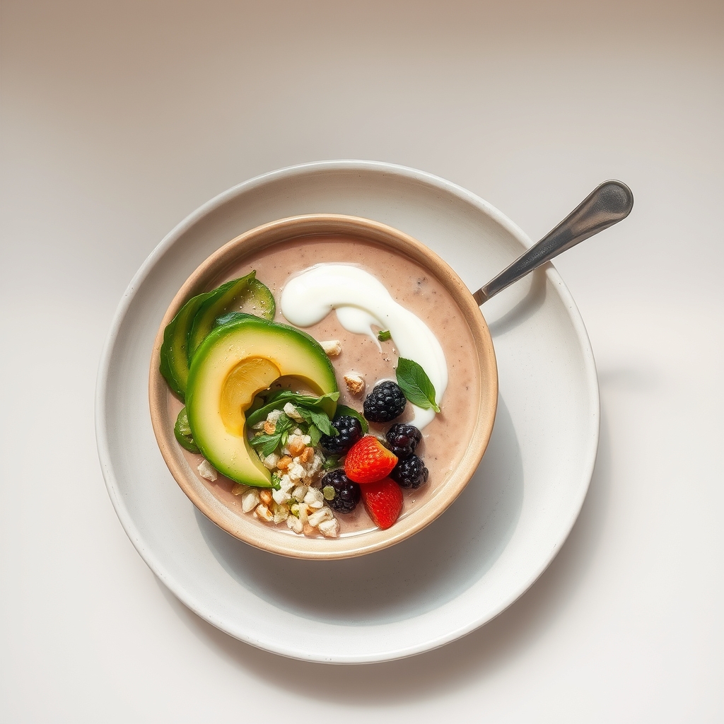 Smoothiebowl met spinazie, avocado en lijnzaad