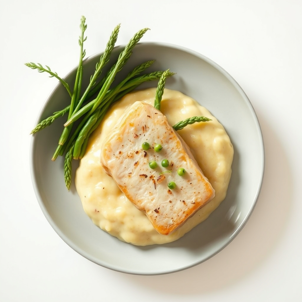 Kipfilet met geroosterde asperges en aardappelpuree