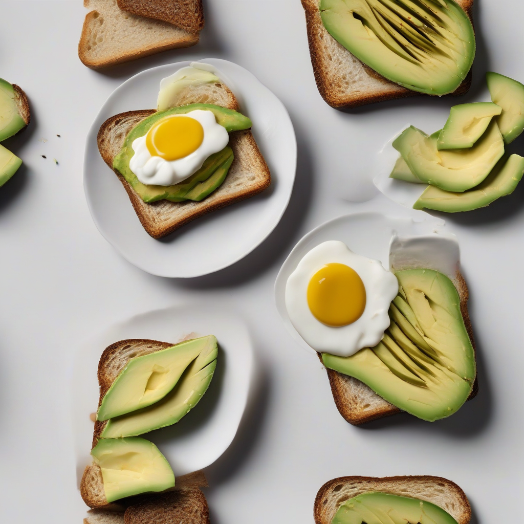 Volkoren toast met avocadoplakjes, gekookt ei en een snufje chilivlokken.