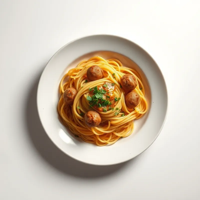 Spaghetti met groentensaus en gehaktballetjes