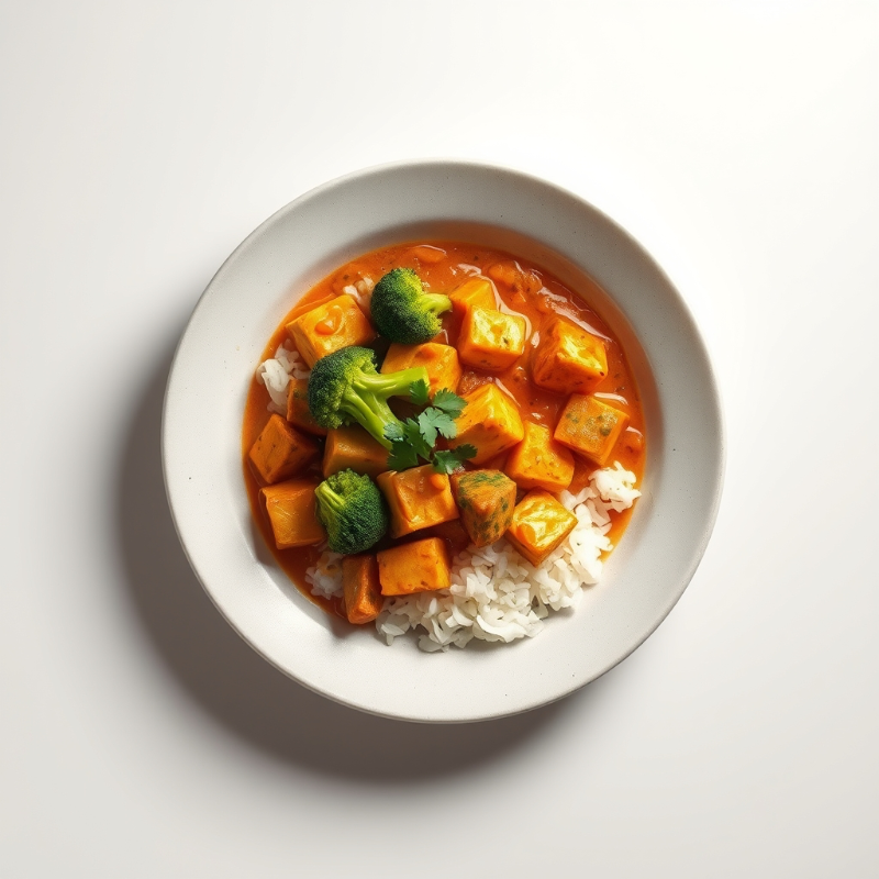 Vegetarische rode curry met tofu en broccoli