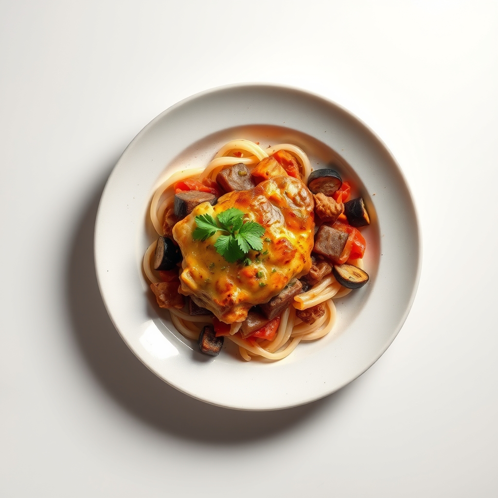 Grieks geïnspireerde moussaka met aubergine en lamsgehakt