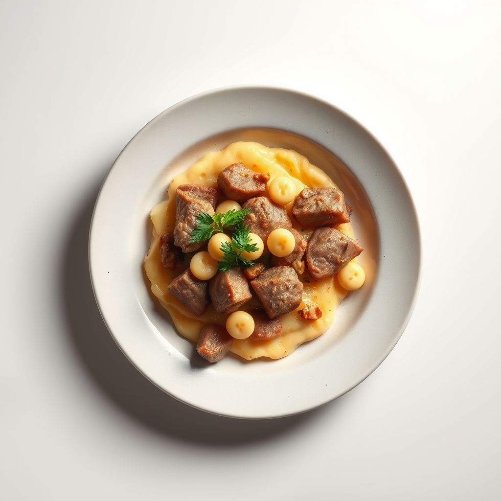 Klassieke gehaktbal met aardappelpuree en sperziebonen