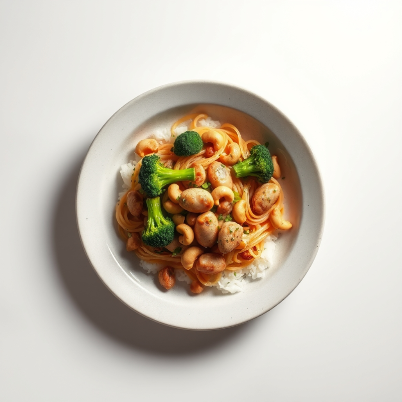 Wokschotel met kip, broccoli en cashewnoten