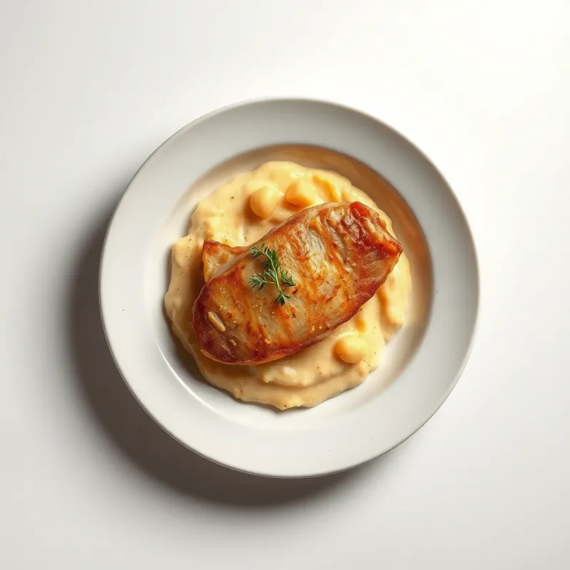 Geroosterde kip met aardappelpuree en sperziebonen