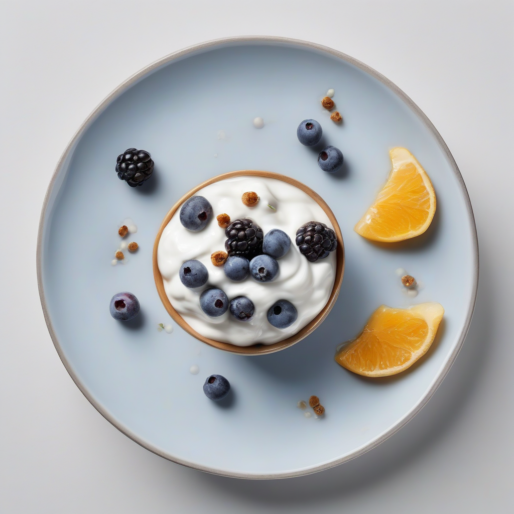 Yoghurt met honing en frisse blauwe bessen.