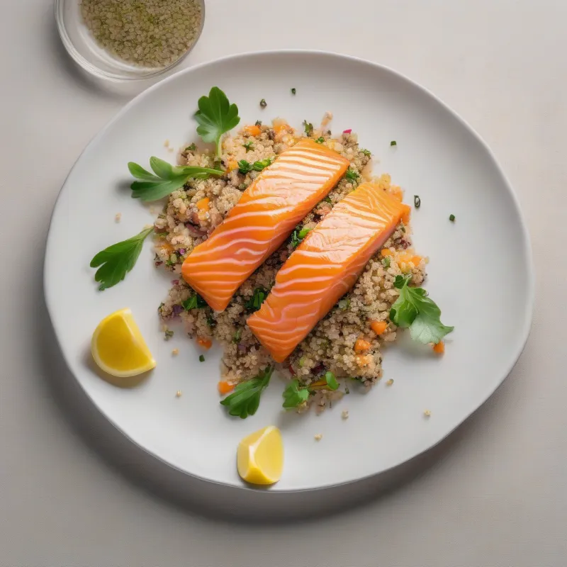 Gebakken zalm met een frisse quinoa salade en citroendressing