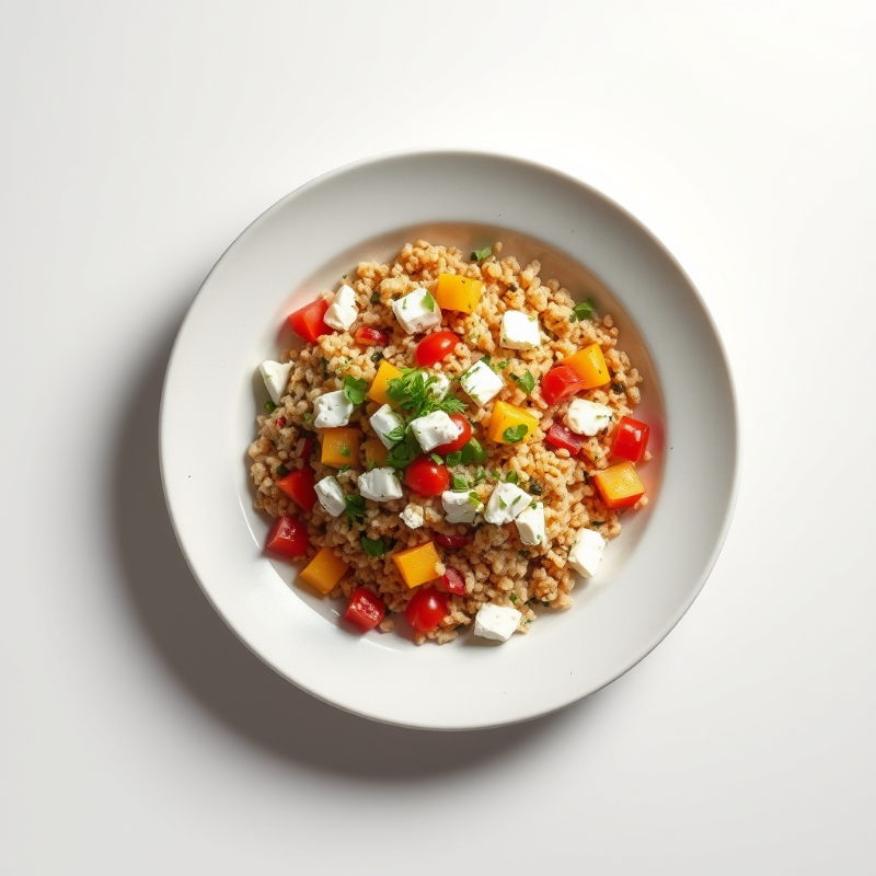 Taboulé van bulgur met verse kruiden, granaatappel en feta.