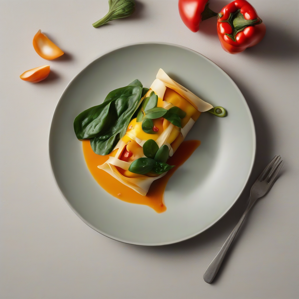 Vegetarische omeletwraps met paprika, spinazie en champignons