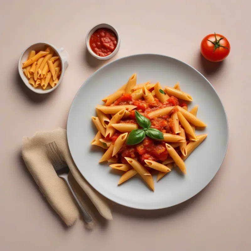 Penne met tomatensaus en geroosterde groenten