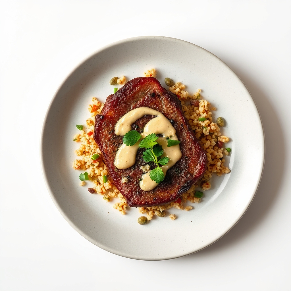 Geroosterde bloemkoolsteak met een tahindressing, quinoa en een frisse kruidenmix