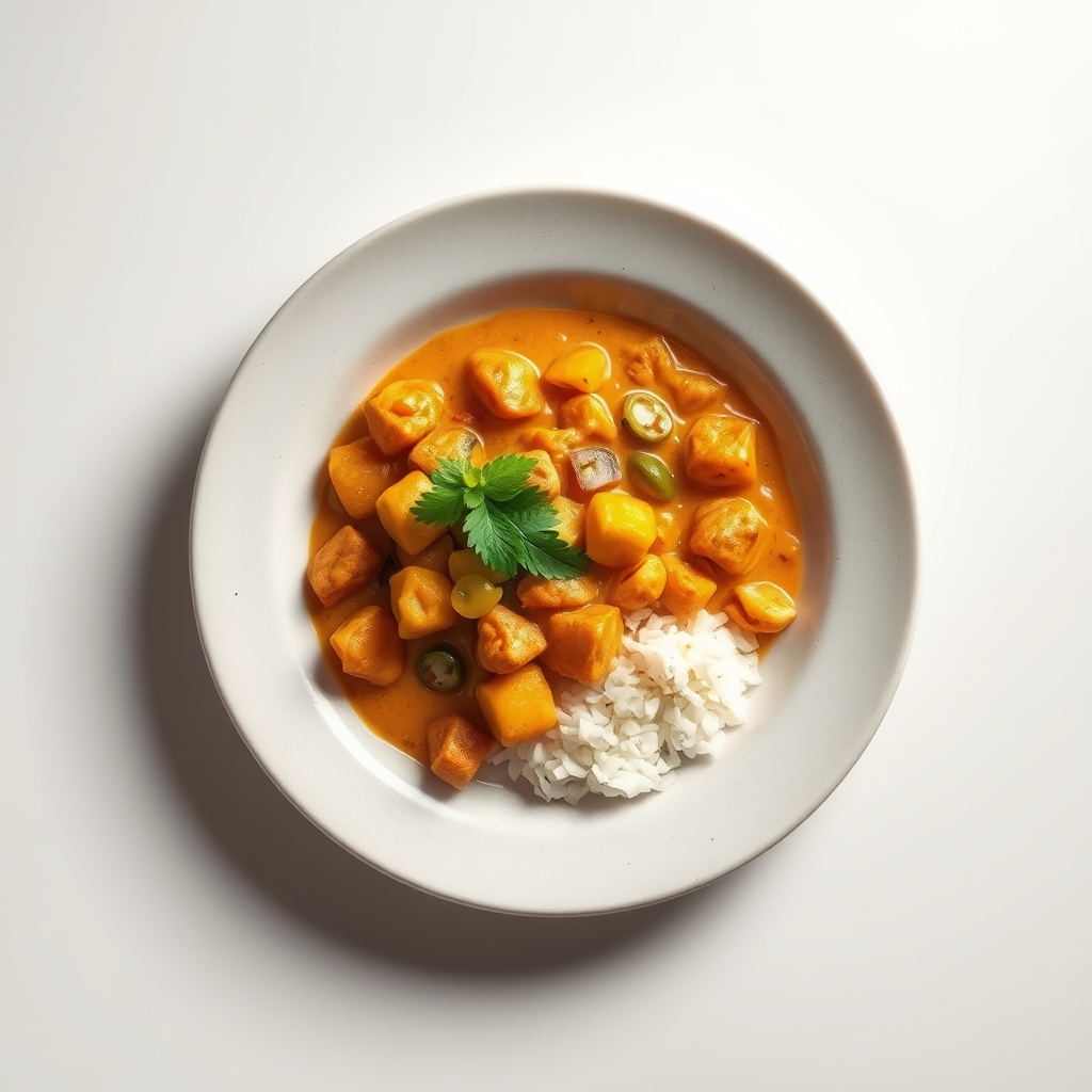 Aziatische curry met kokosmelk, garnalen, sugarsnaps en een hint van citroengras