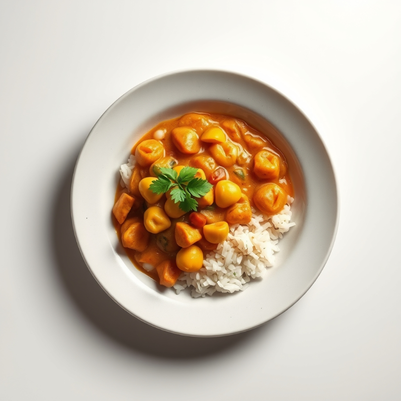 Groentecurry met kikkererwten en volkoren rijst