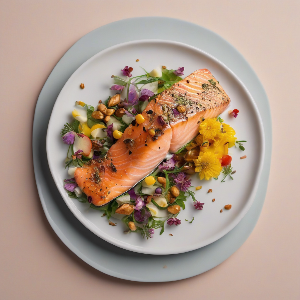 Gegrilde zalm met bloemkool en notensalade