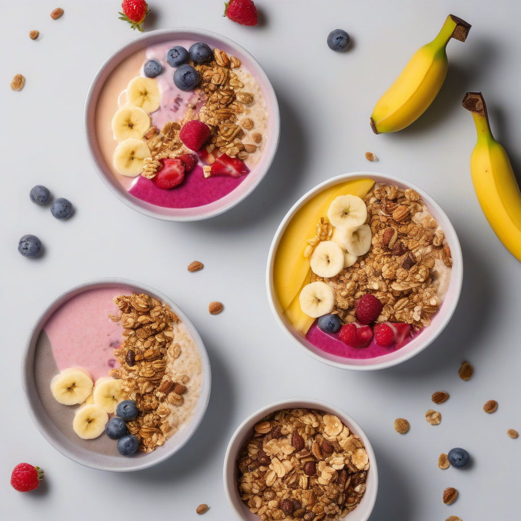 Smoothiebowl met banaan, aardbei en granola