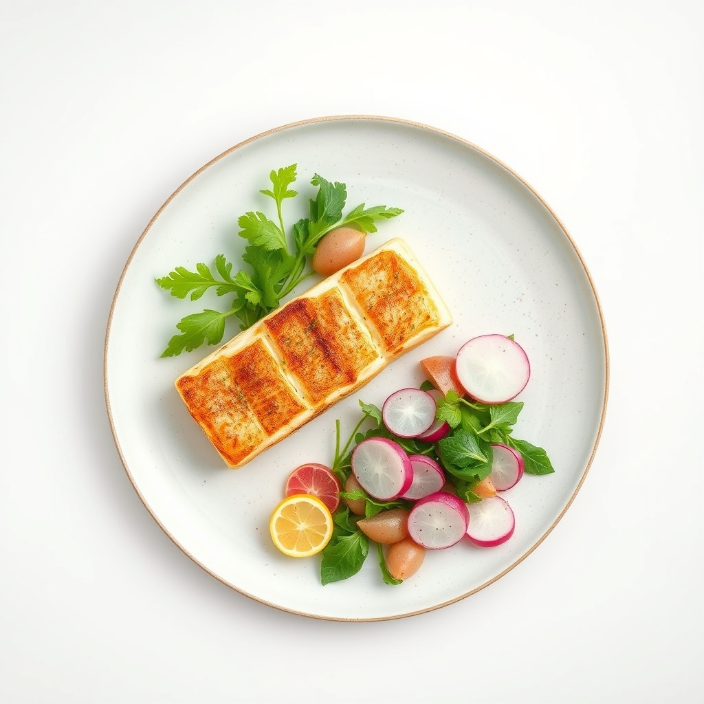 Gegrilde zalm met citroenboter en een salade van komkommer en radijs
