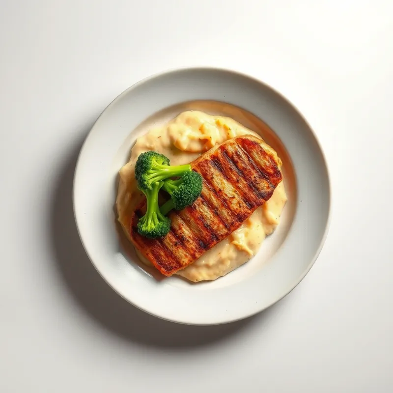 Gegrilde zalmfilet met gestoomde broccoli en aardappelpuree