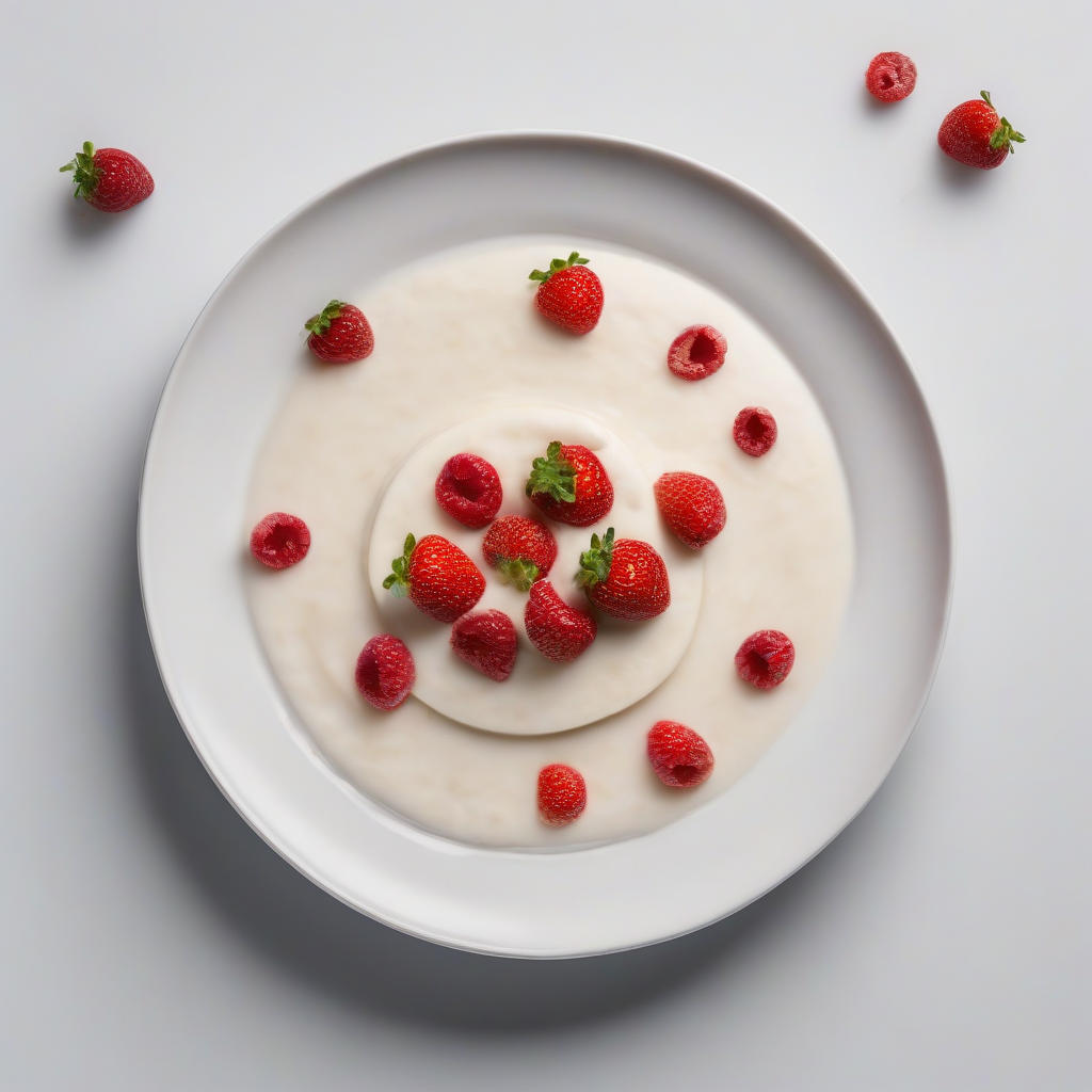 Zelfgemaakte chiapudding met amandelmelk en verse aardbeien.