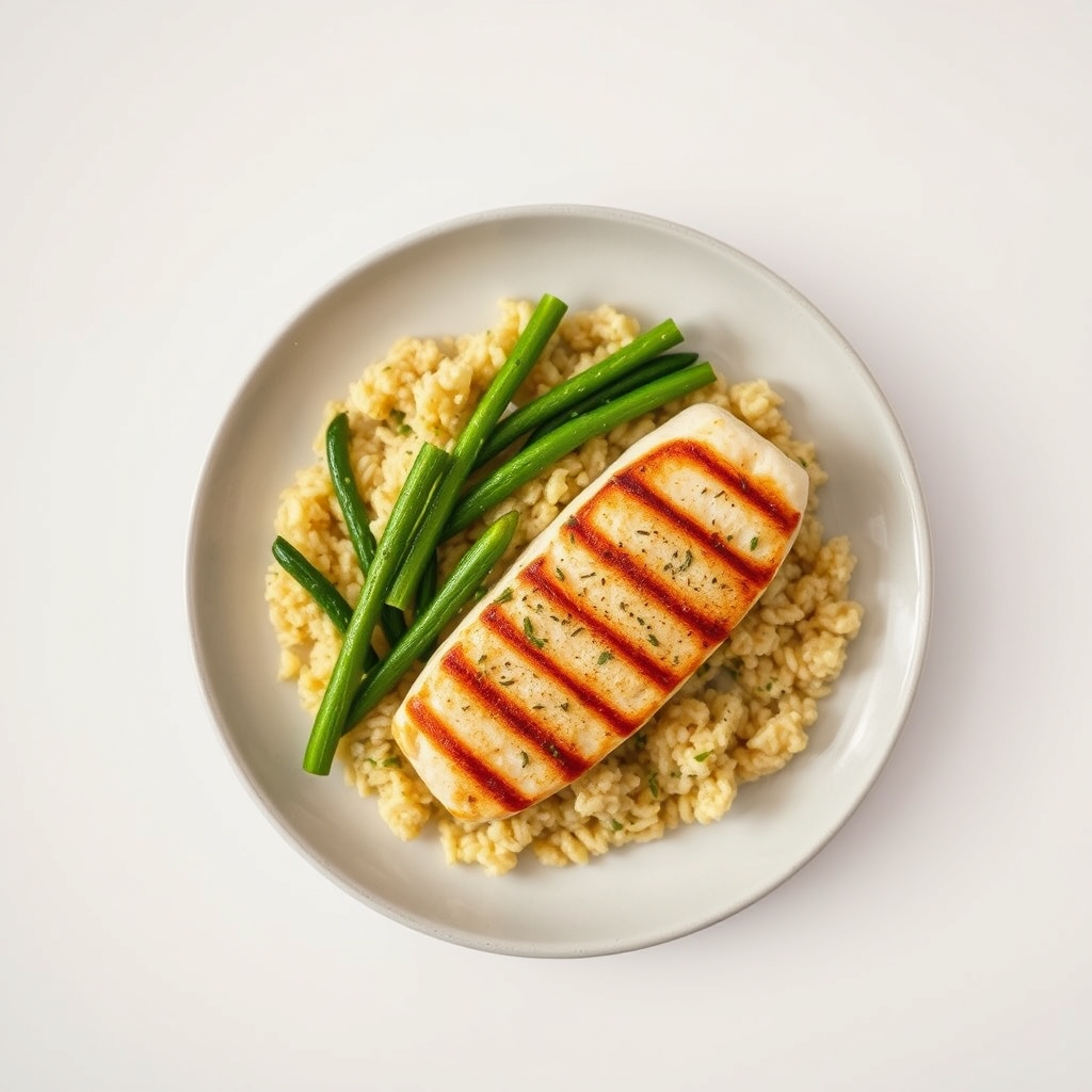 Gegrilde kipfilet met gebakken courgette en knoflookrijst