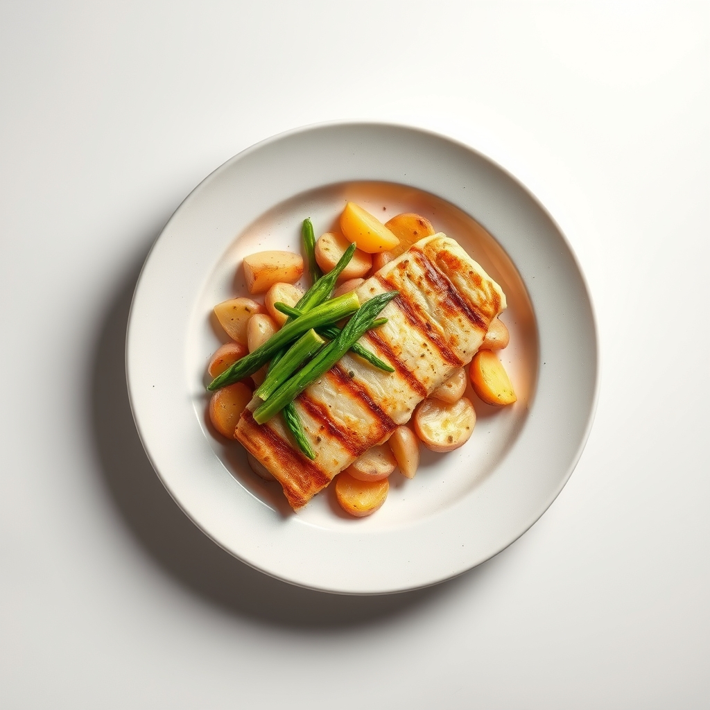 Gegrilde kipfilet met groene asperges en zoete aardappelfrietjes
