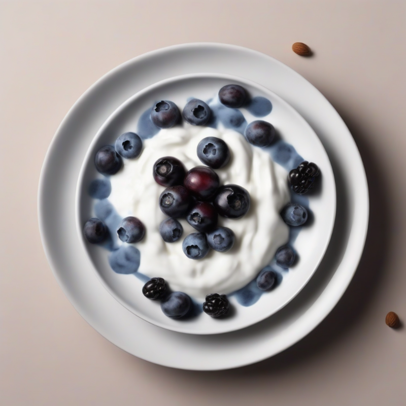 Griekse yoghurt met noten, zaden en blauwe bessen.