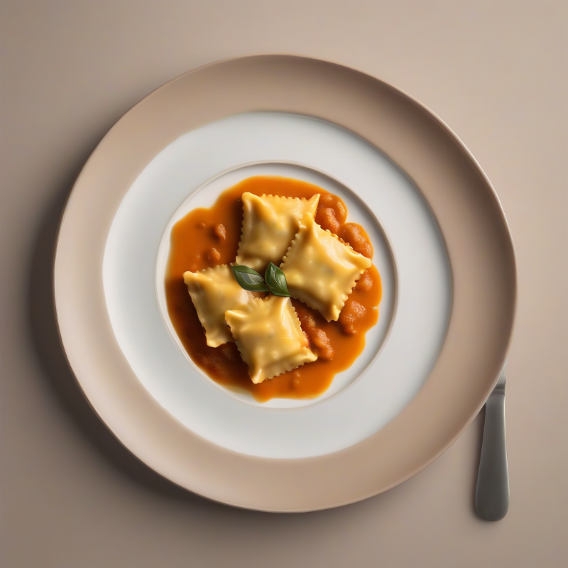 Ravioli gevuld met pompoen in een saliebotersaus