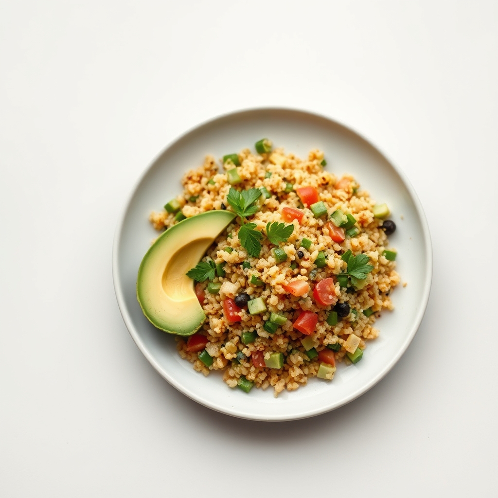 Zachte quinoa-salade met avocado en komkommer